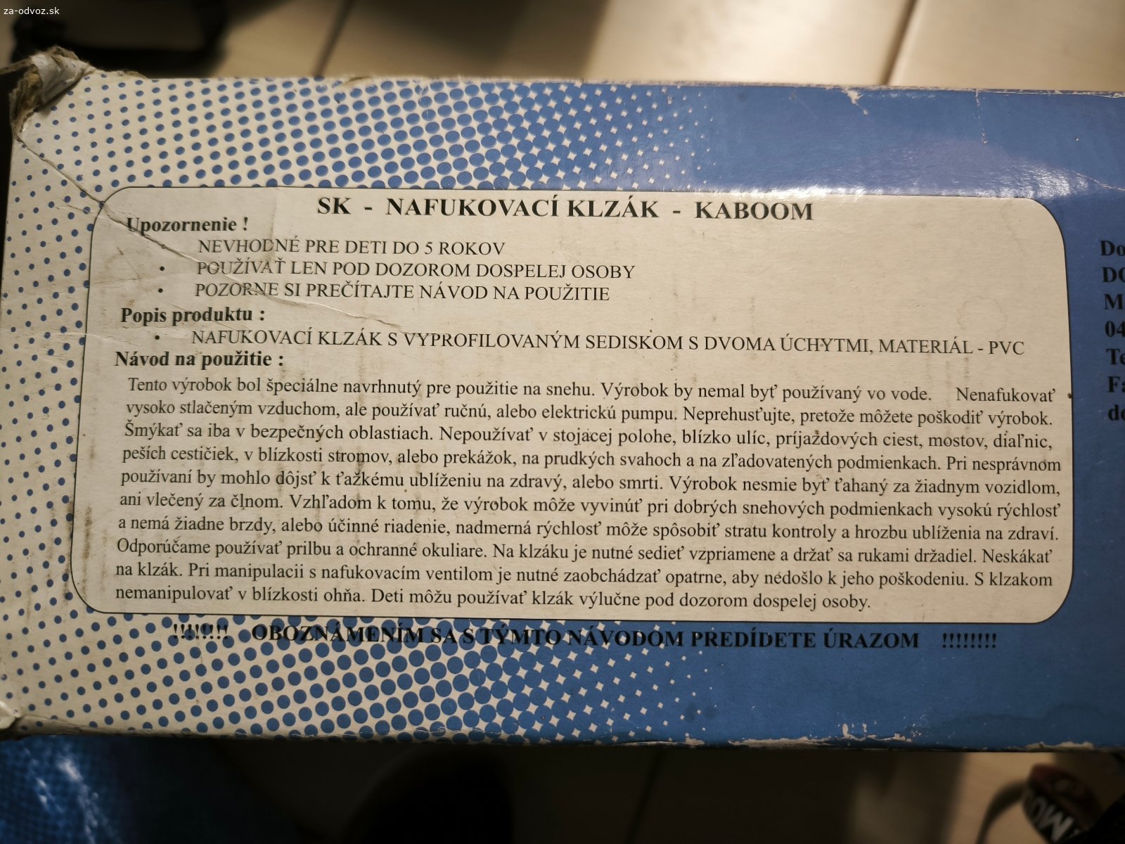 Darujem nafukovací klzák na sneh. Darujem nafukovací klzák určený na sneh -nepoužitý. Iba osobný odber v Bratislava -Nové mesto