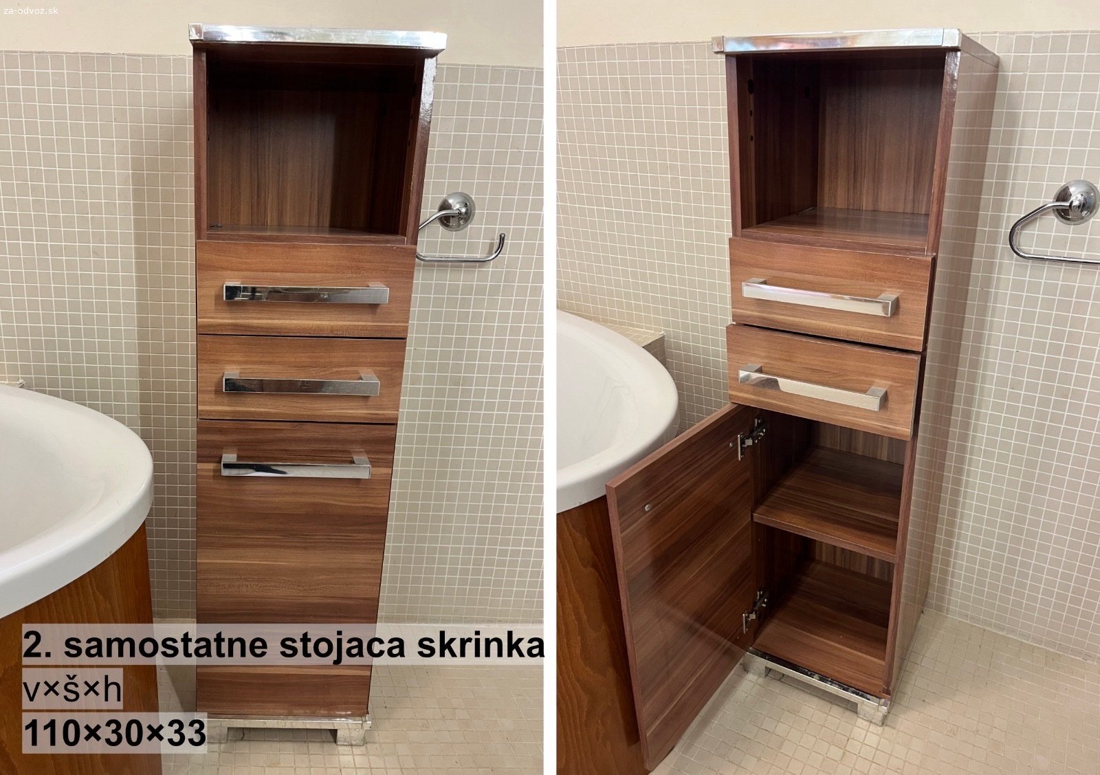 kúpelňová zostava. Darujem zostavu 6 dielov kúpeľňových skriniek. Skrinky sú používané, stav a rozmery sú na fotkách. Len odber všetkých naraz v Košiciach.